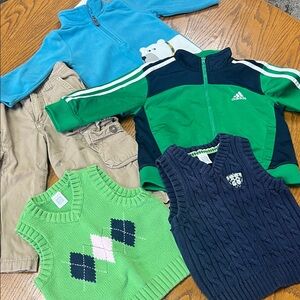 Boys 12 -18 Month Old Lot, Carters Sweater Vest, Adidas, Fleece, and Khakis.